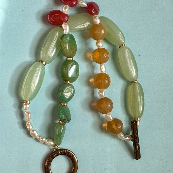Gorgeous Handmade Aventurine, Pearls, Citrine Double Bracelet One of a Kind - Picture 6 of 9